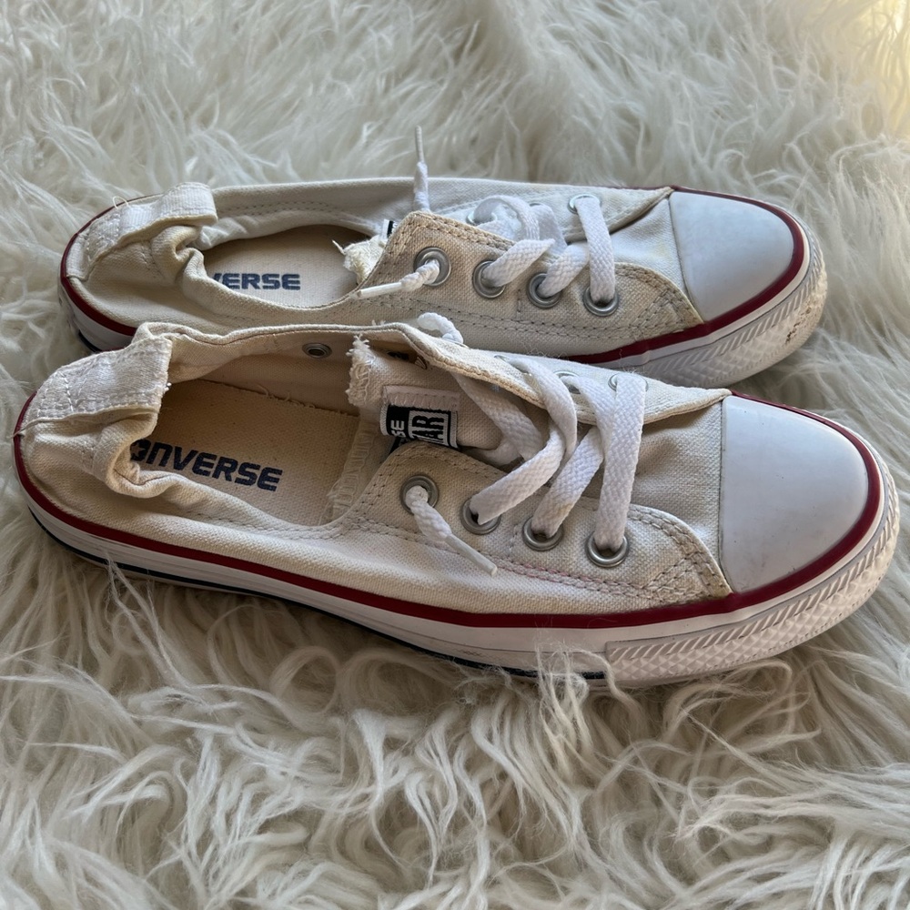 Converse Cream Canvas Sneakers with Red